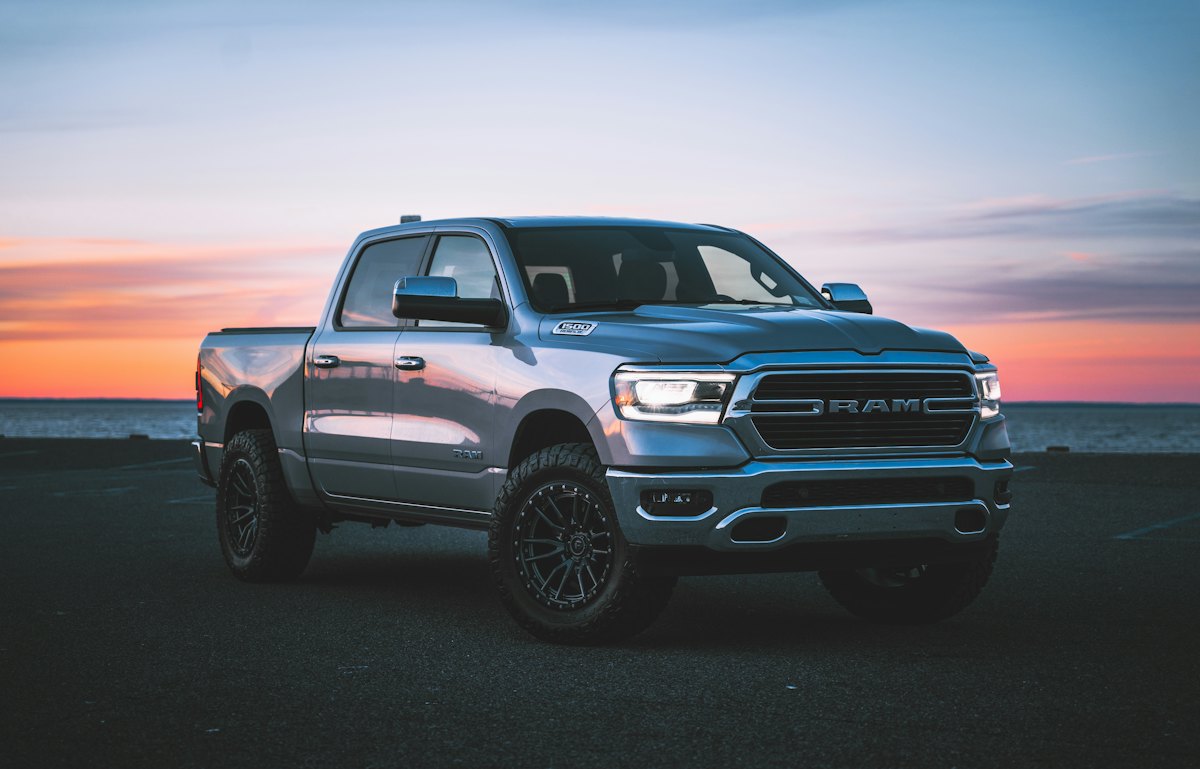 Silver pickup truck parked on a dealership-style lot